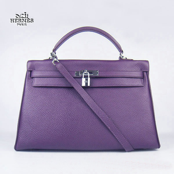 6308 Hermes Kelly 35 centimetri Togo Leather Bag Viola 6308 Argento Hardw